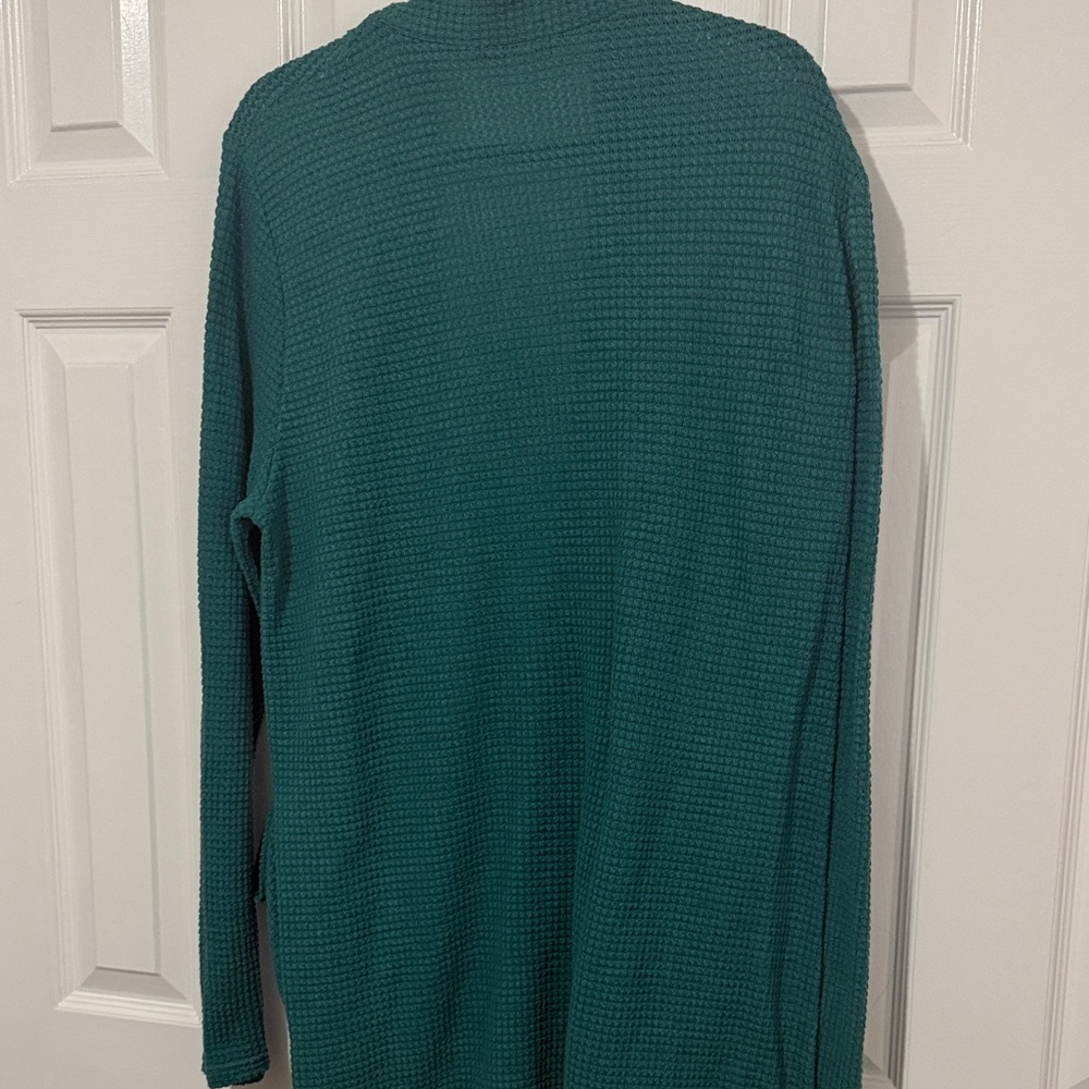 Open Front Waffle Knit Cardigan Sweater in Teal - Picture 5 of 5